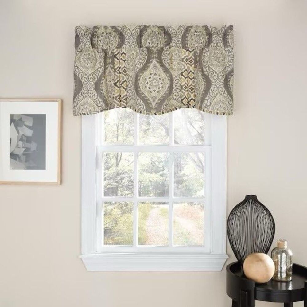 Waverly Moonlight Medallion Gray Golden Pleated Valance Home Classic